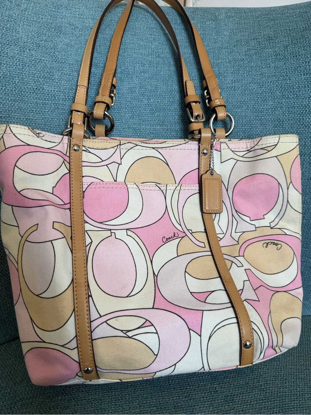 Coach pink Optic Scarf Print Tote